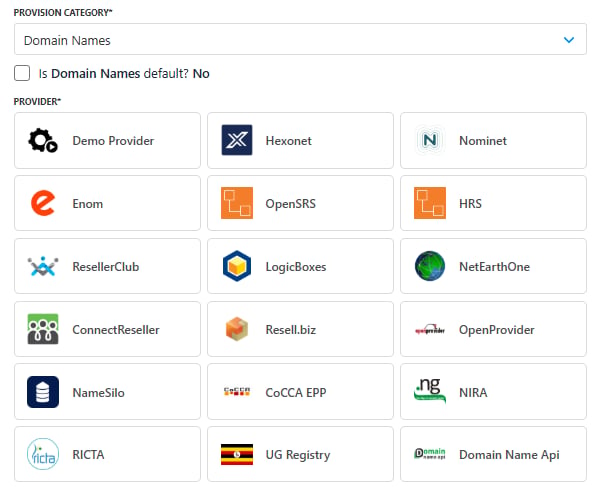 Domain name provision providers