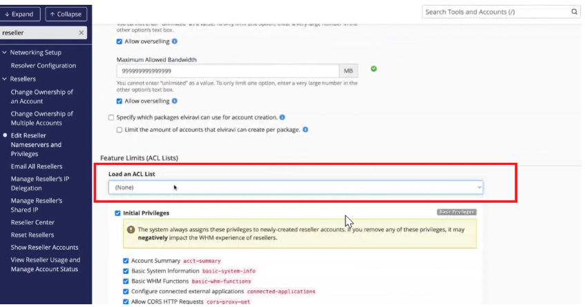 Reseller ACL (Access Control List)