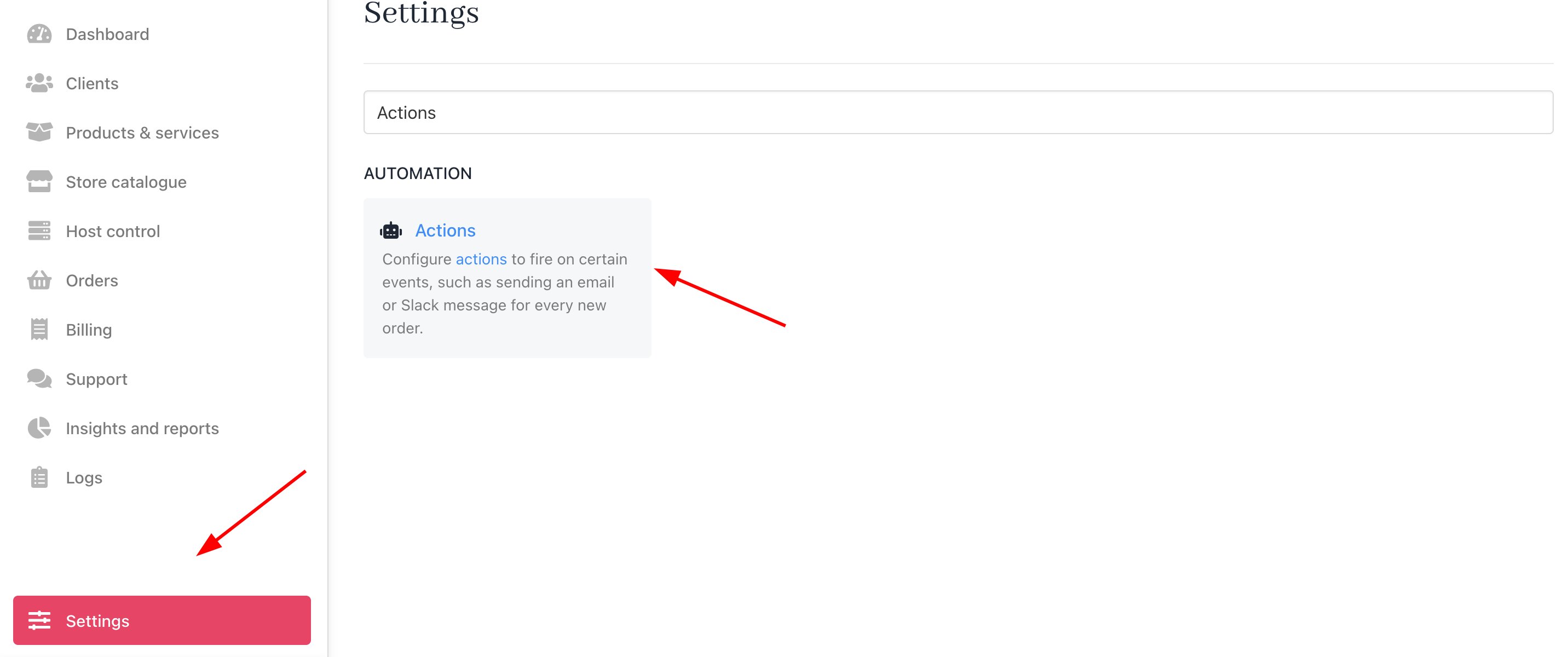 Settings > Automation > Actions