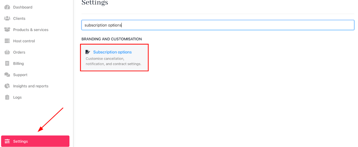 Settings > Subscription options