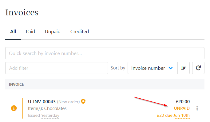 Unpaid invoice