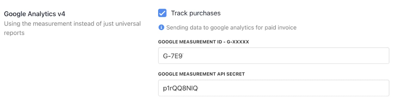 Paste the Google Measurement ID and API Secret
