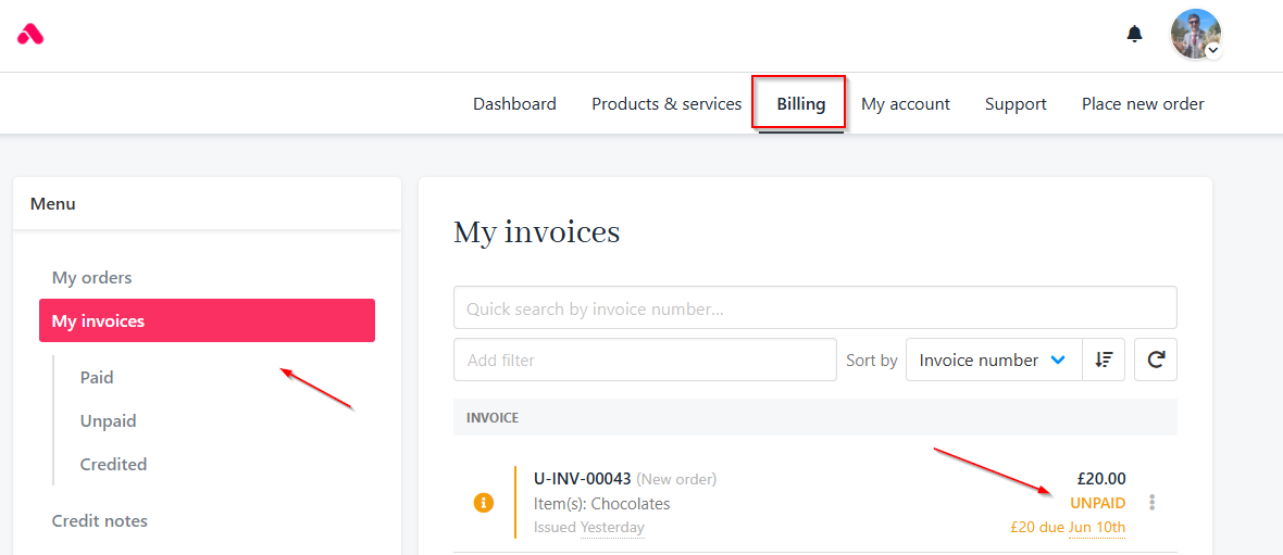 Select my invoices