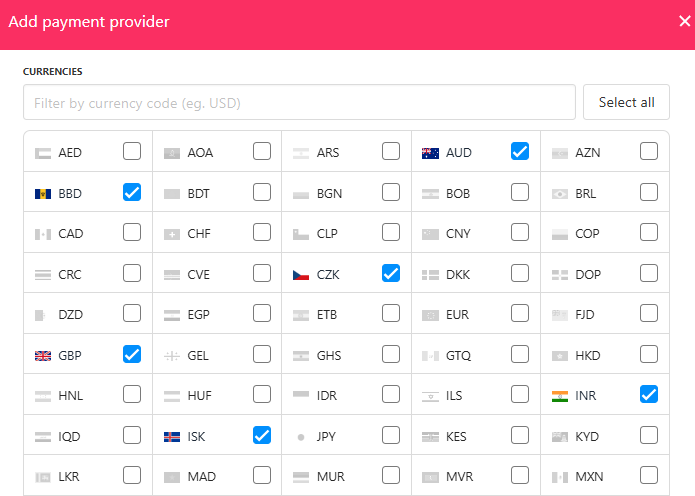 Select currencies