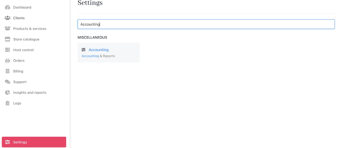 Settings > Miscellaneous > Accounting
