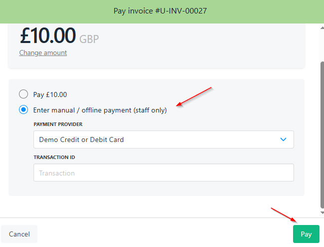 Manual payment