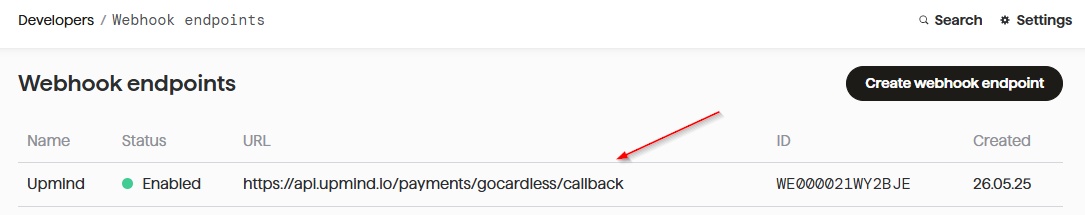 New webhook endpoint