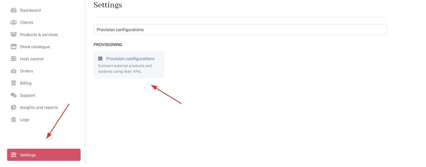 Settings > Provision configurations
