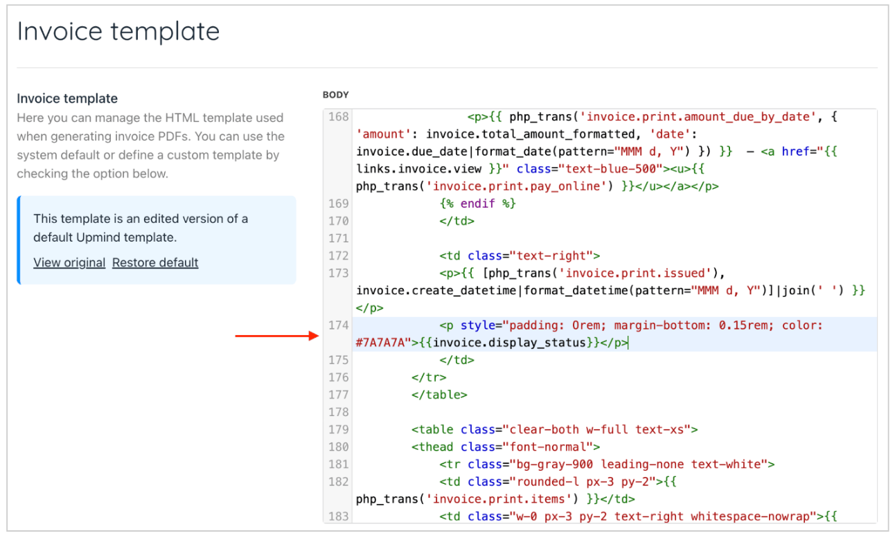 Display invoice status