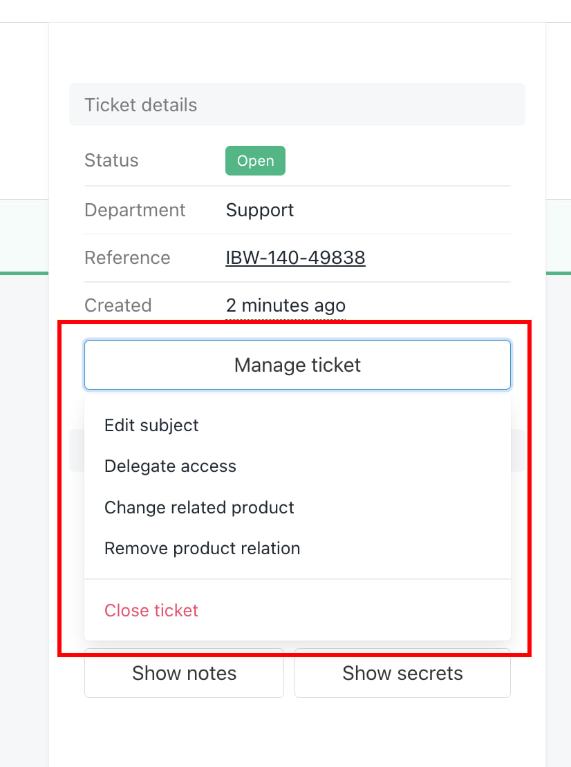 Manage ticket
