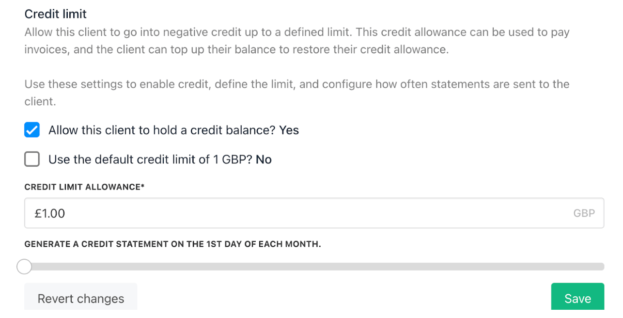 Credit limit setting