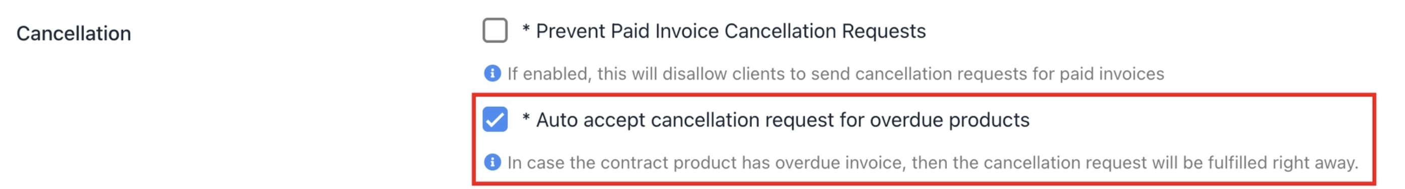 Requests auto-approve if the invoice is overdue. It has an immediate effect on new requests.