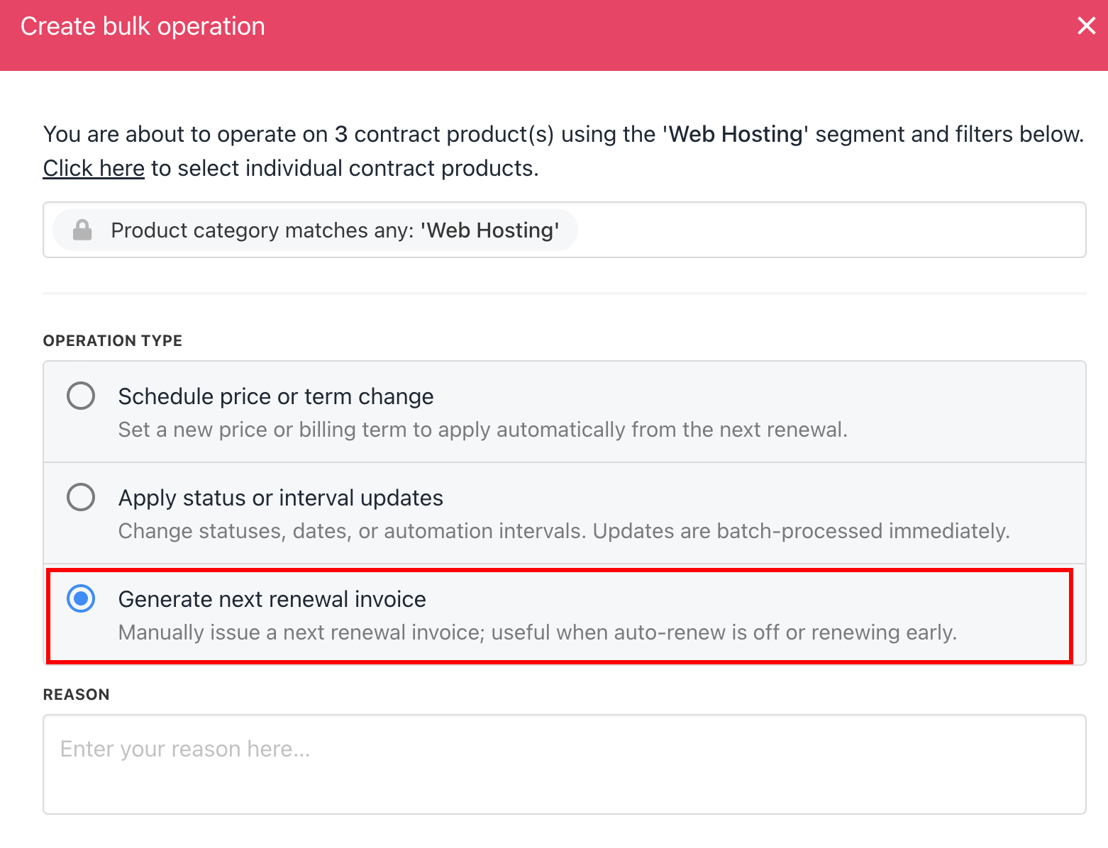 Generate next renewal invoice