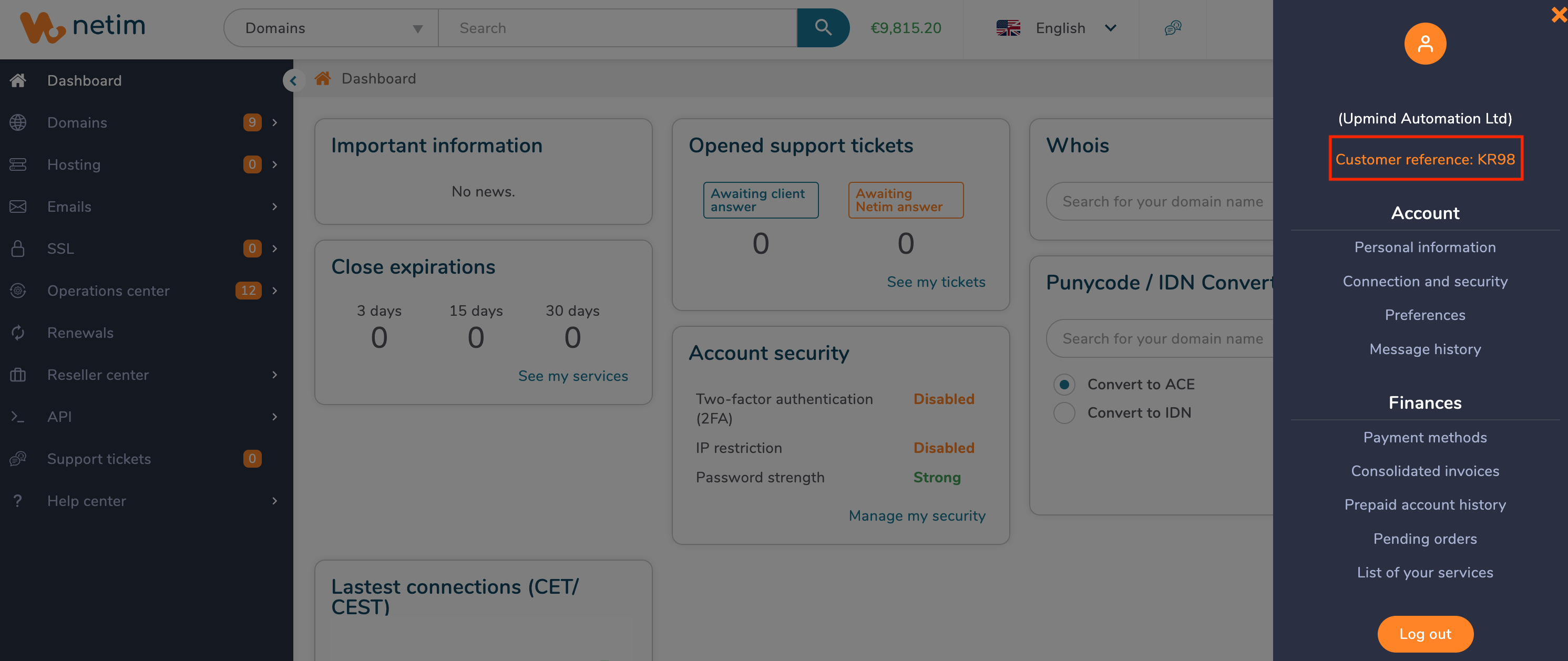 Profile → Customer Reference