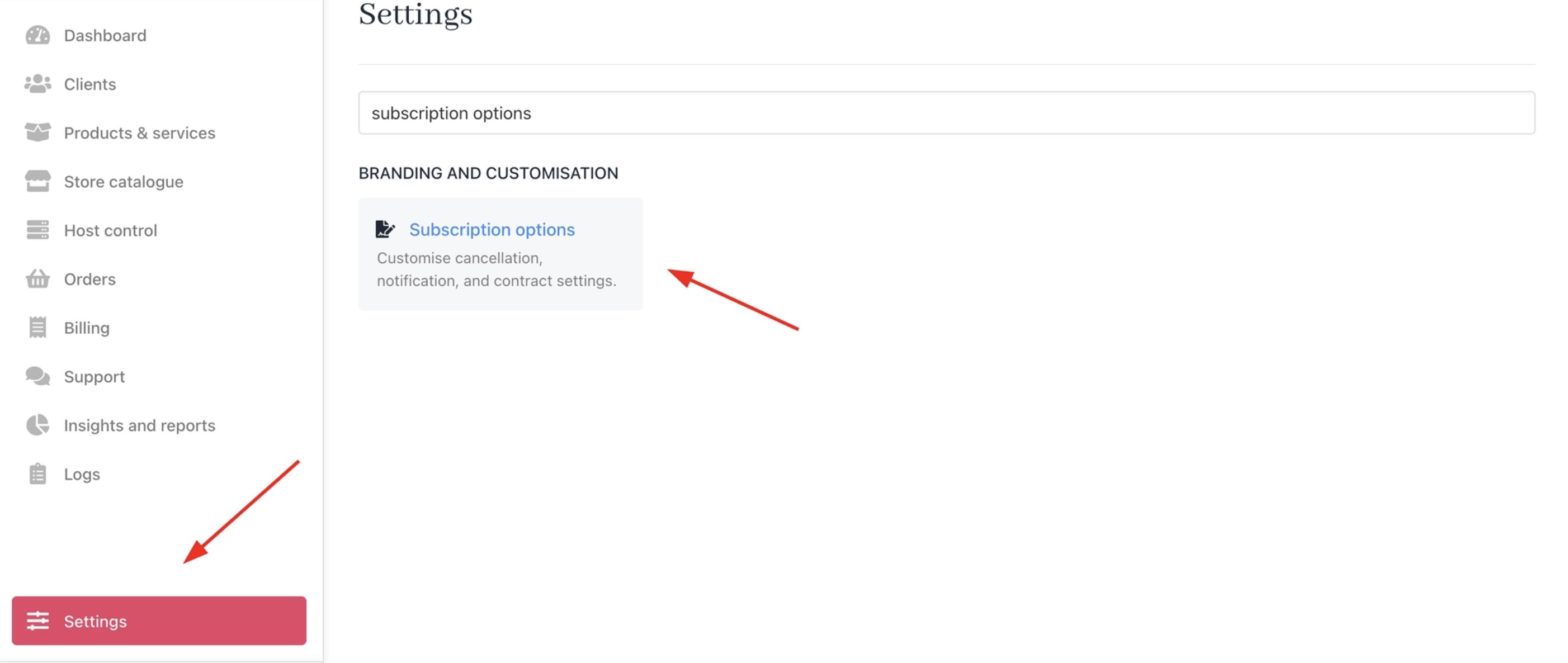 Settings > Subscription Options