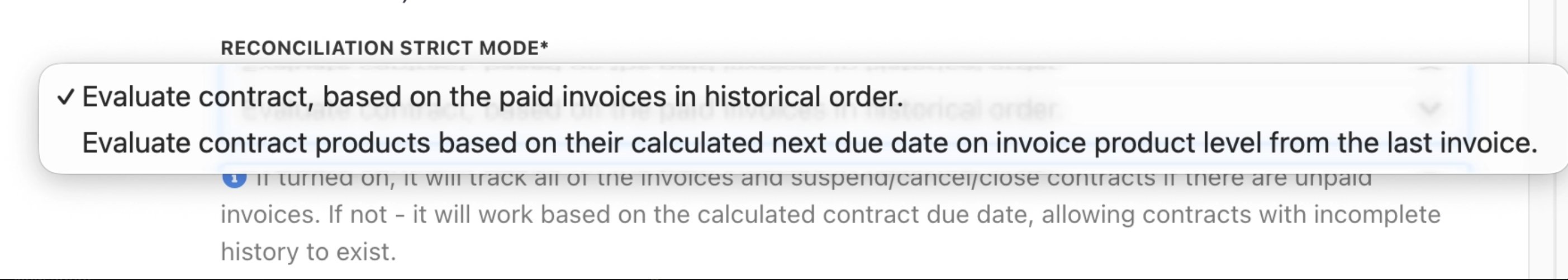 Contract Settings > Reconciliation Strict Mode