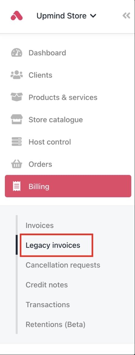 Billing > Legacy invoices