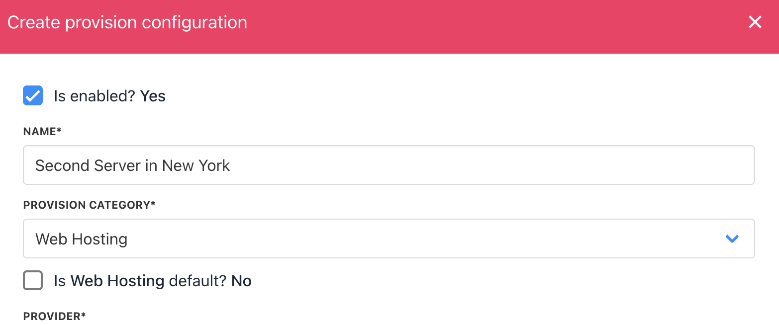 Select provision category