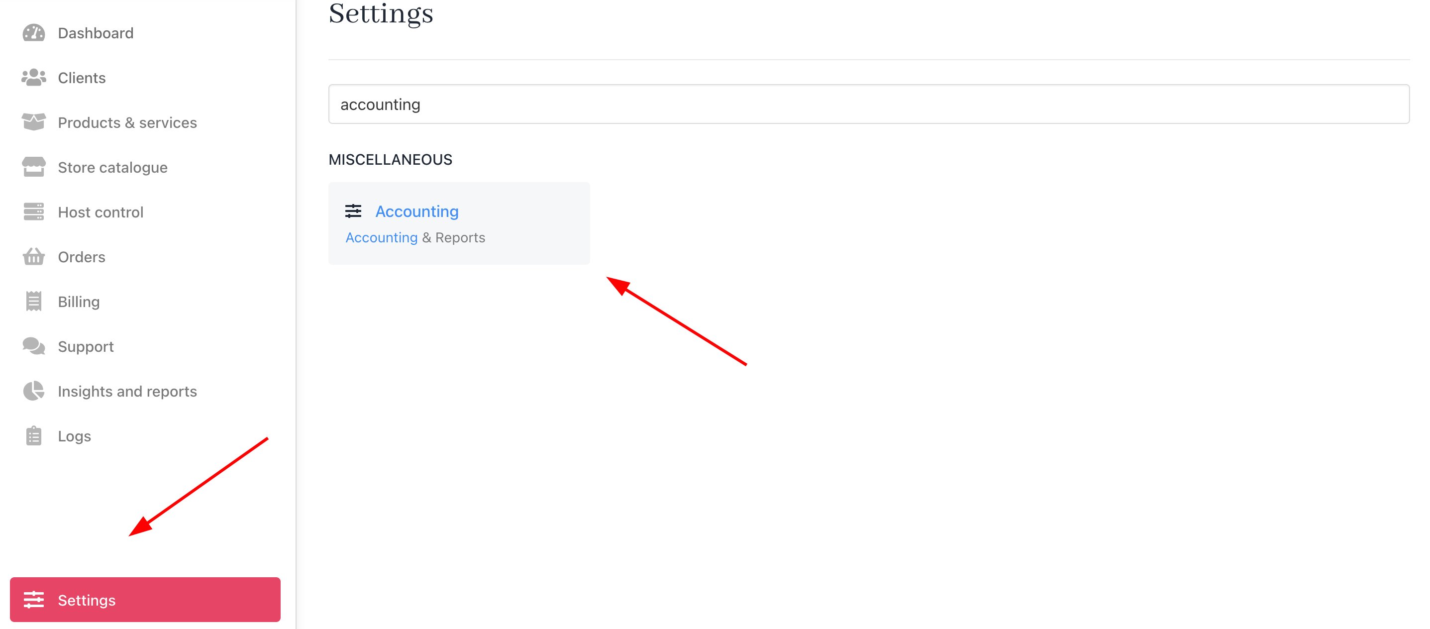 Settings > Miscellaneous > Accounting