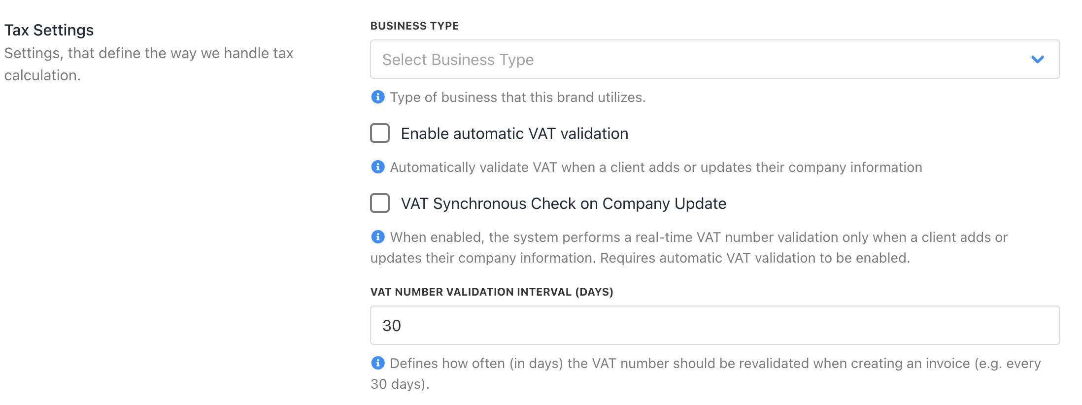 Tax settings