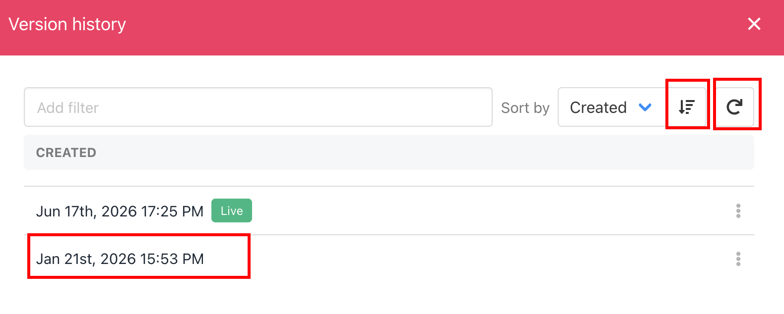 Sort, refresh or view