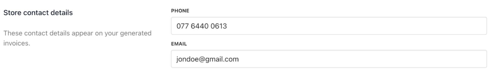 Store contact details