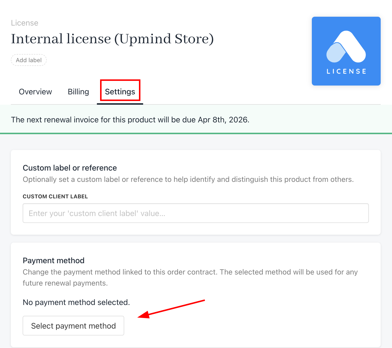 Settings > Select Payment Method