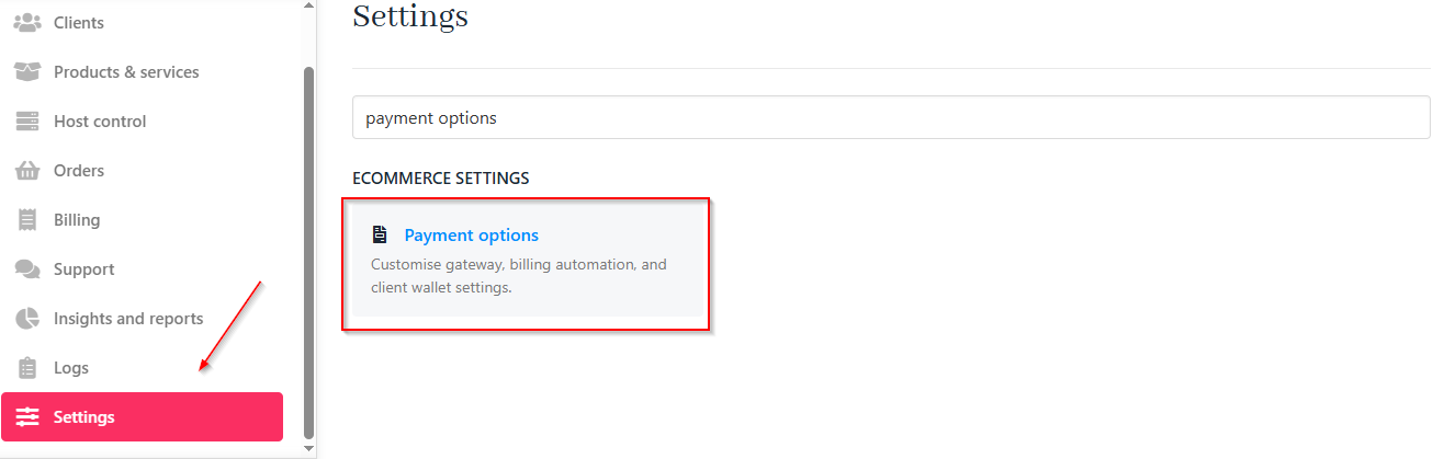 Settings > Payment options