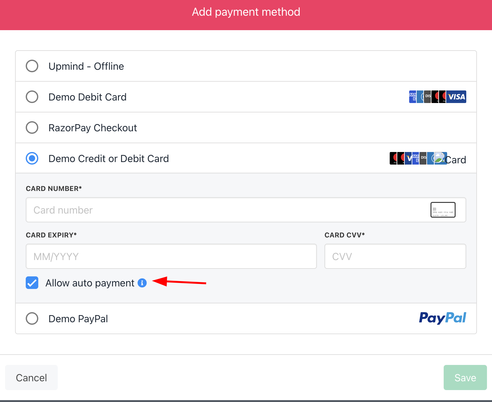 Allow auto payment