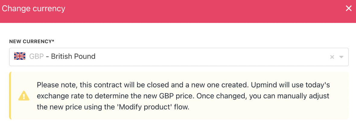 Select new currency