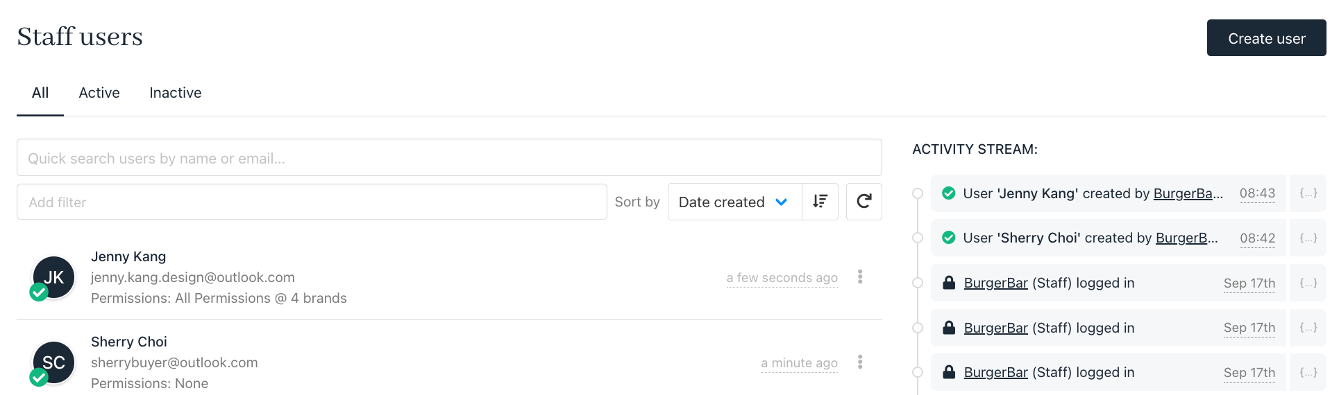 Staff Users page