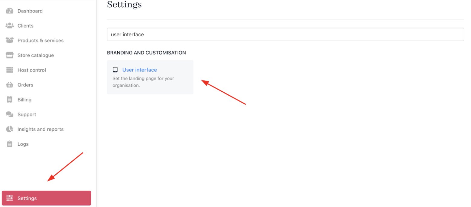 Settings > Branding and customisation > User interface
