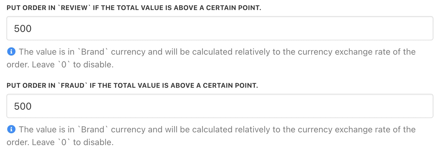 Put order in review if total value is exceeded