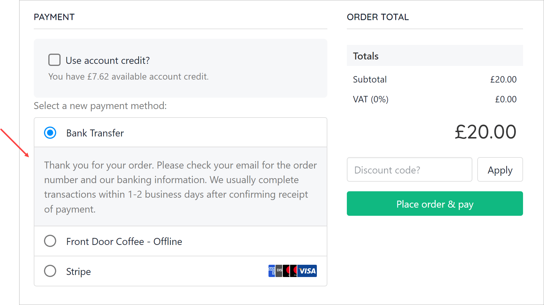 Instructions at checkout