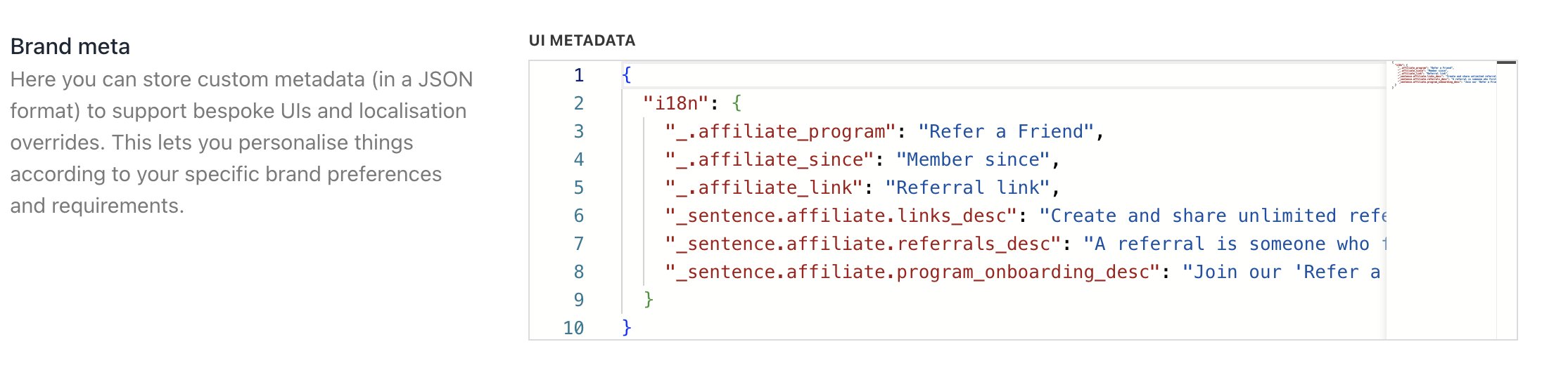 Insert the JSON code in the Brand Meta