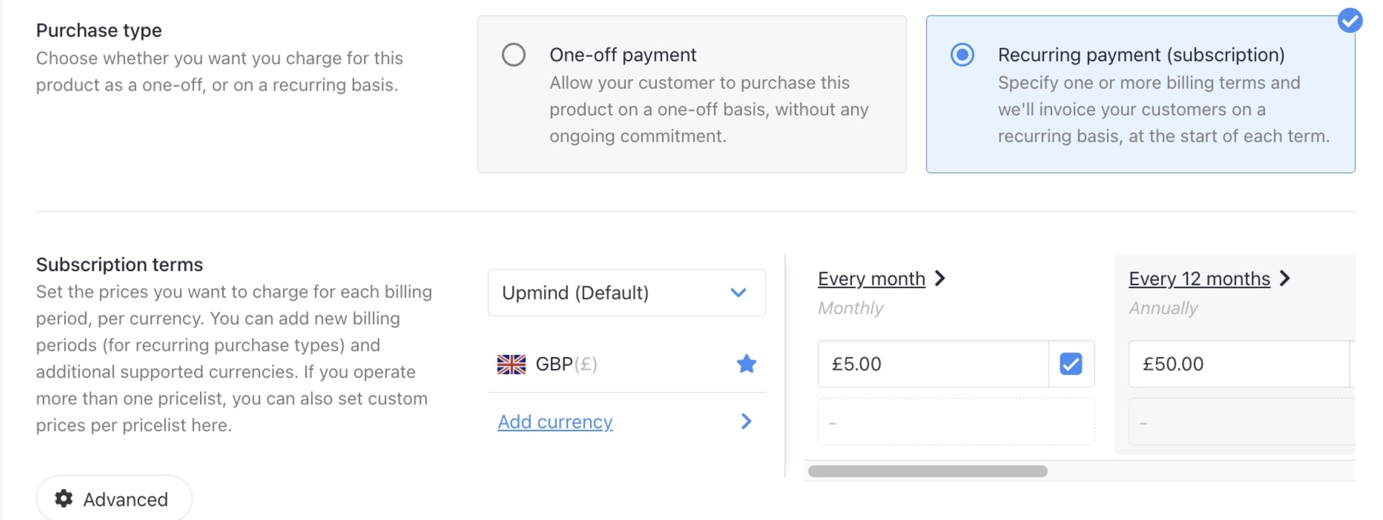Configure product billing