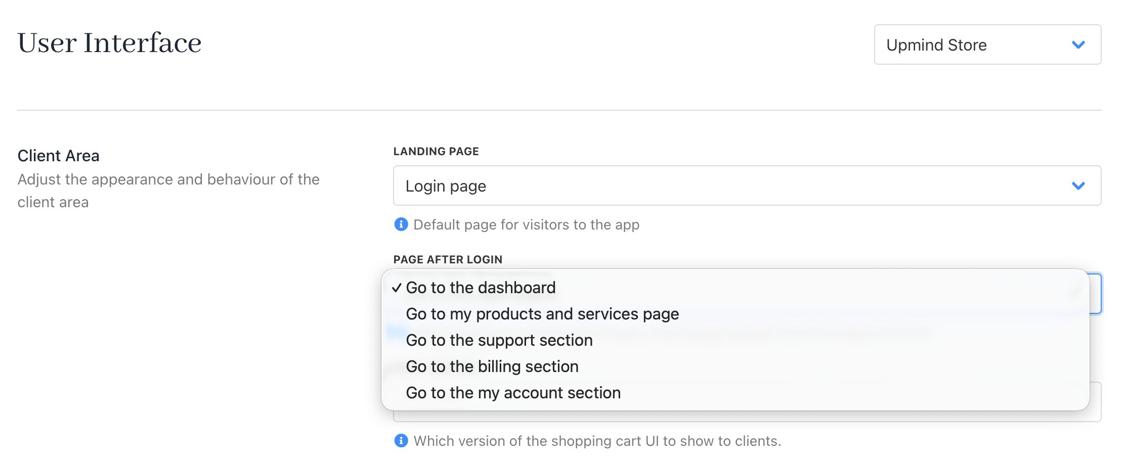 Page after login