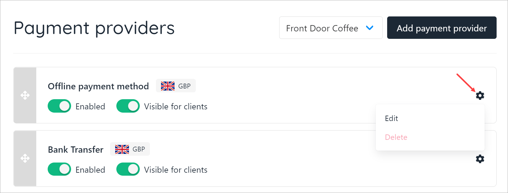 Edit payment provider