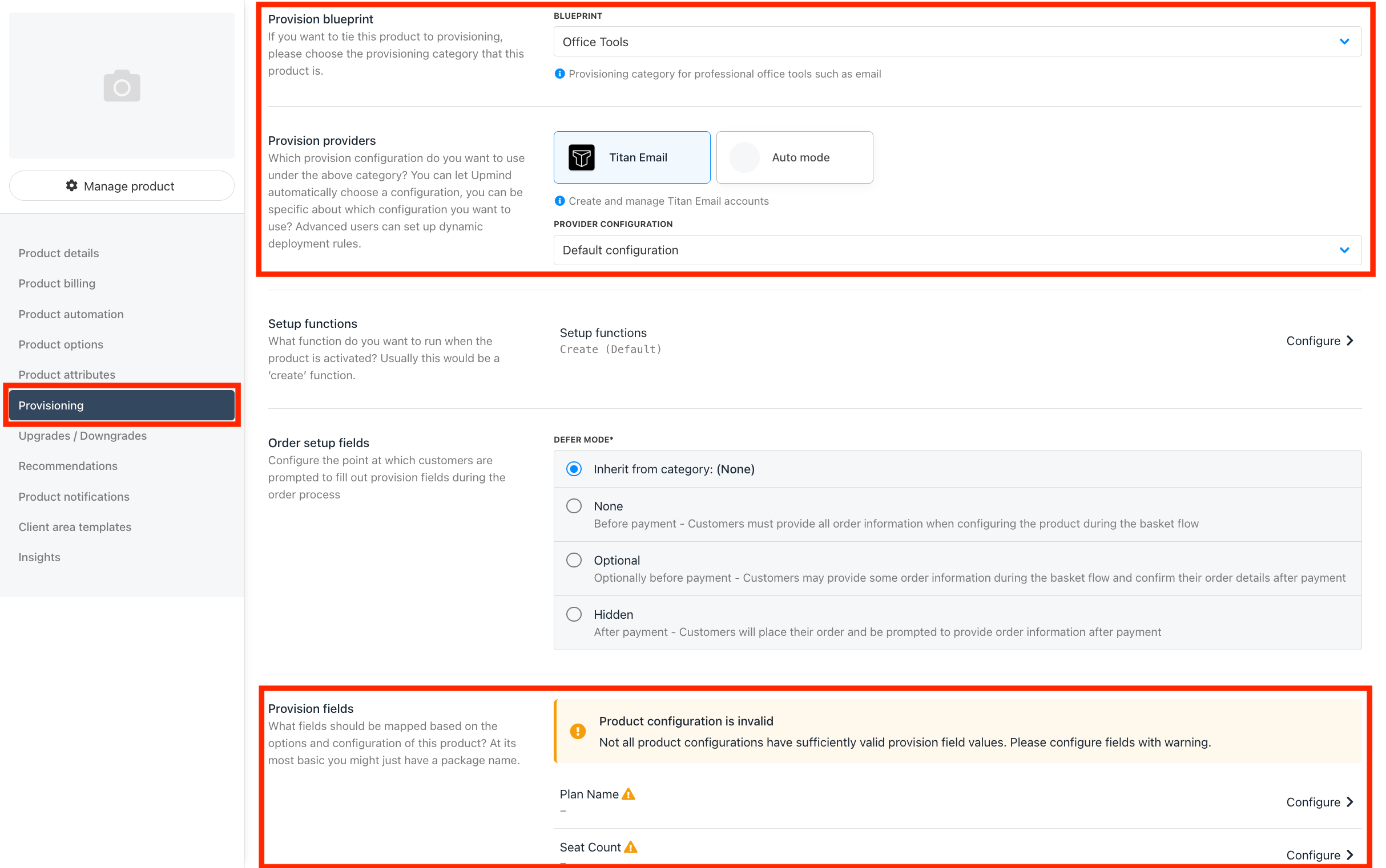 Setting up the provisioning for TitanMail package