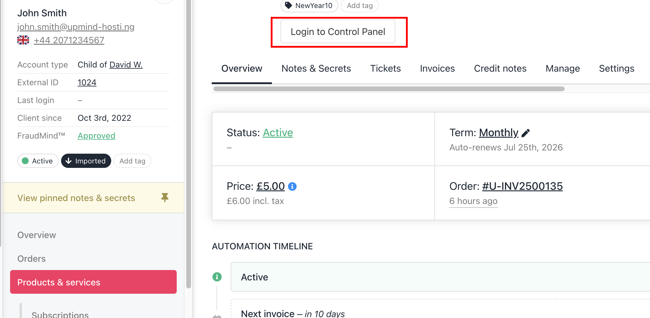 Login to Control Panel
