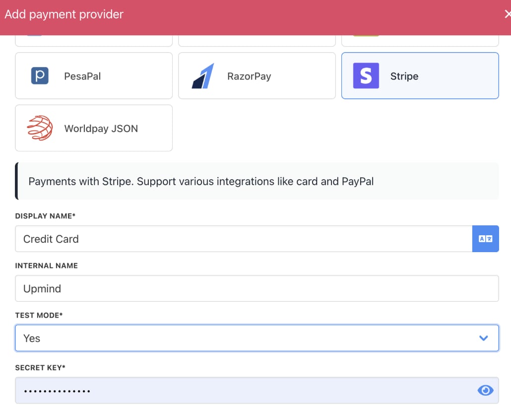Enter payment provider details