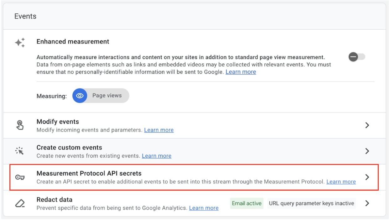 Measurement Protocol API Secrets