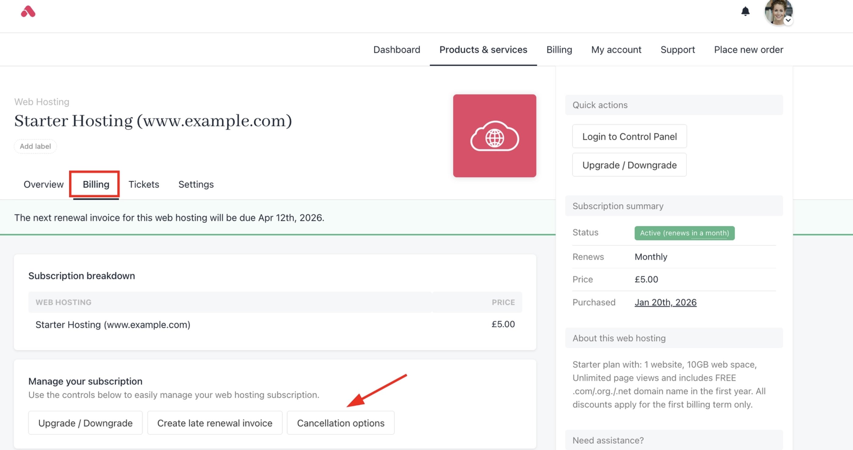 Billing > Cancellation Options