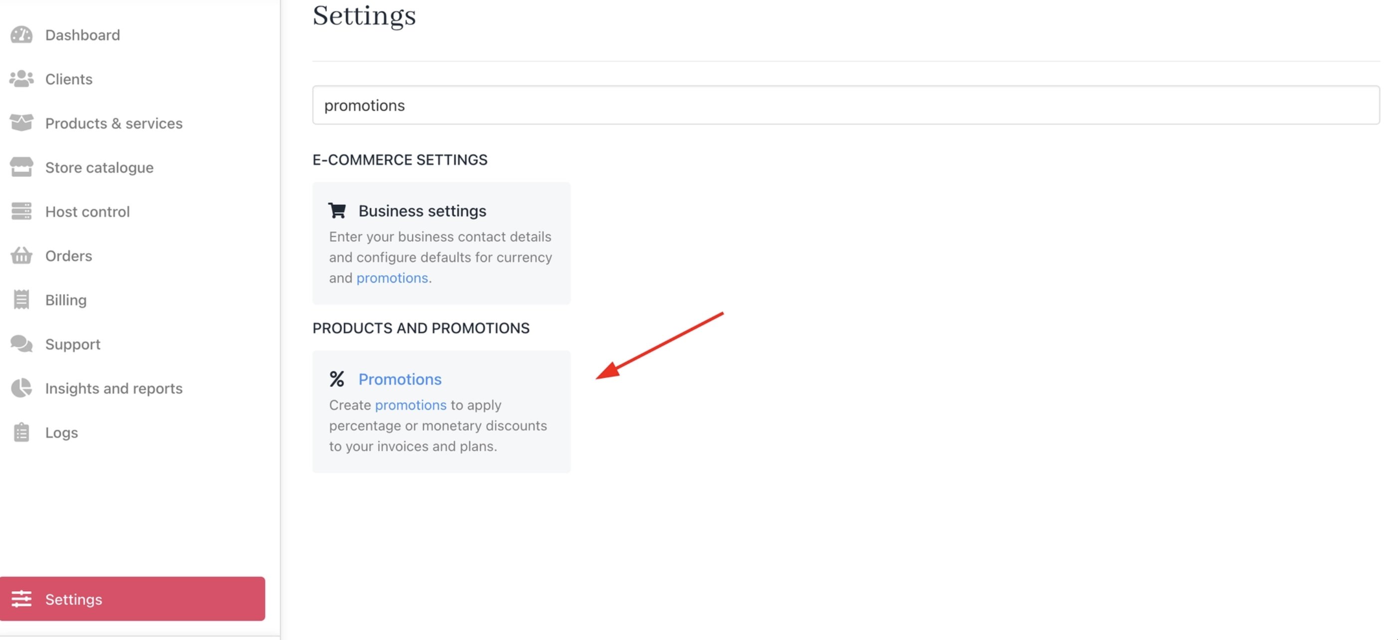 Settings > Products and Promotions > Promotion