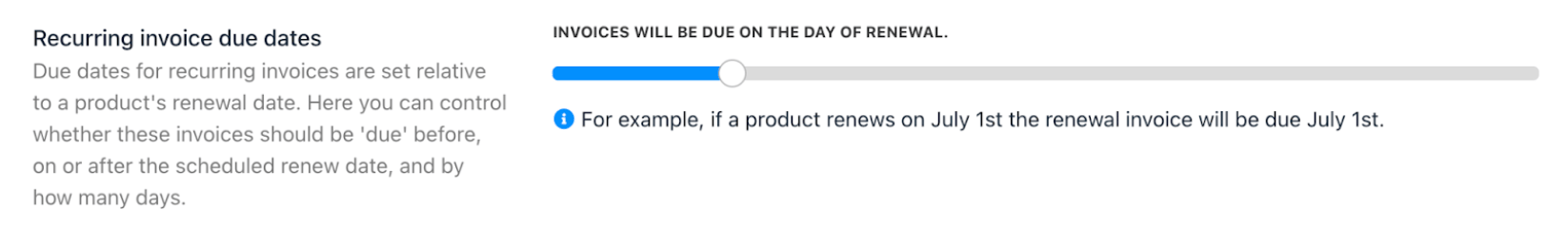 Invoices will be due on the day of renewal