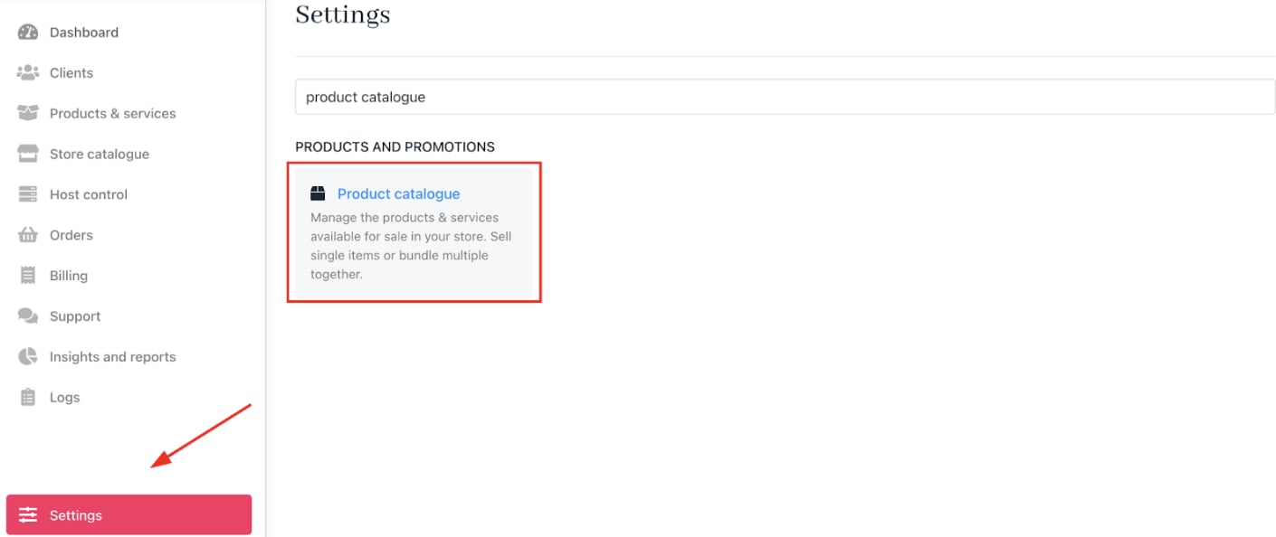 Settings > Products and Promotions > Product Catalogue