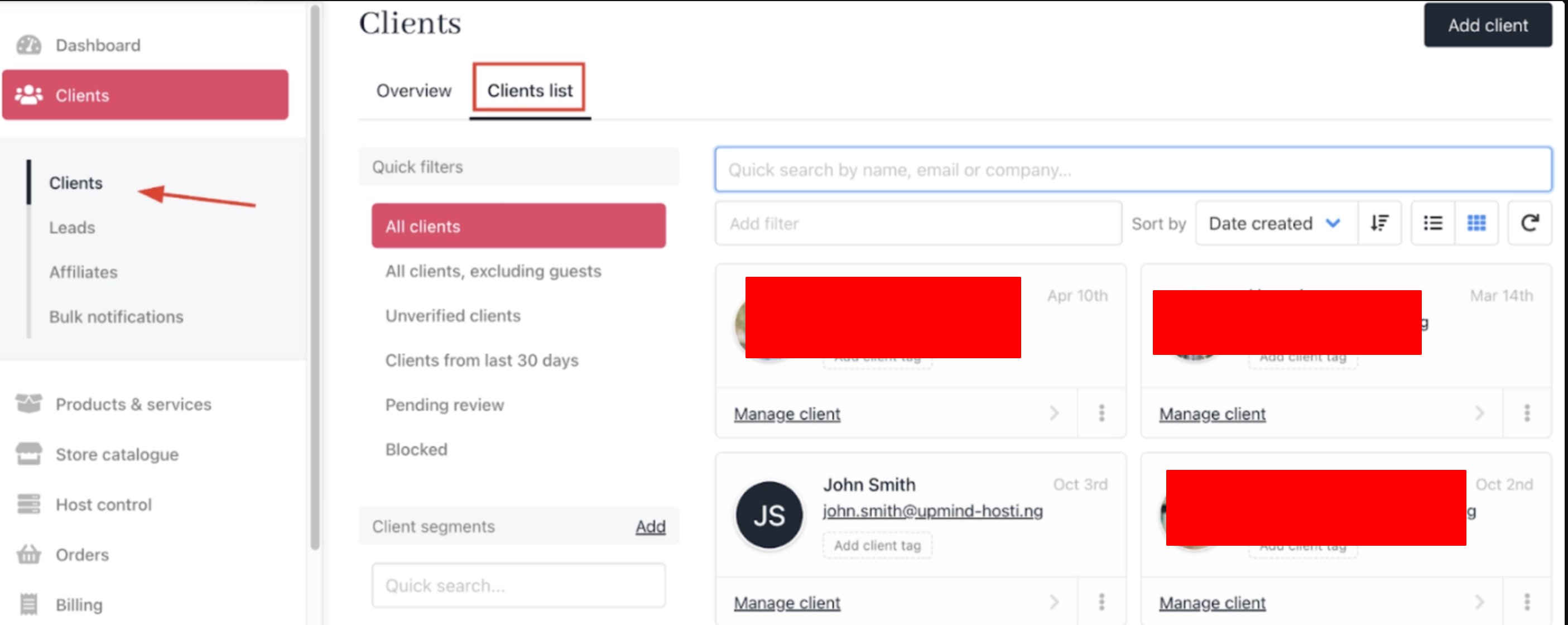 Select client