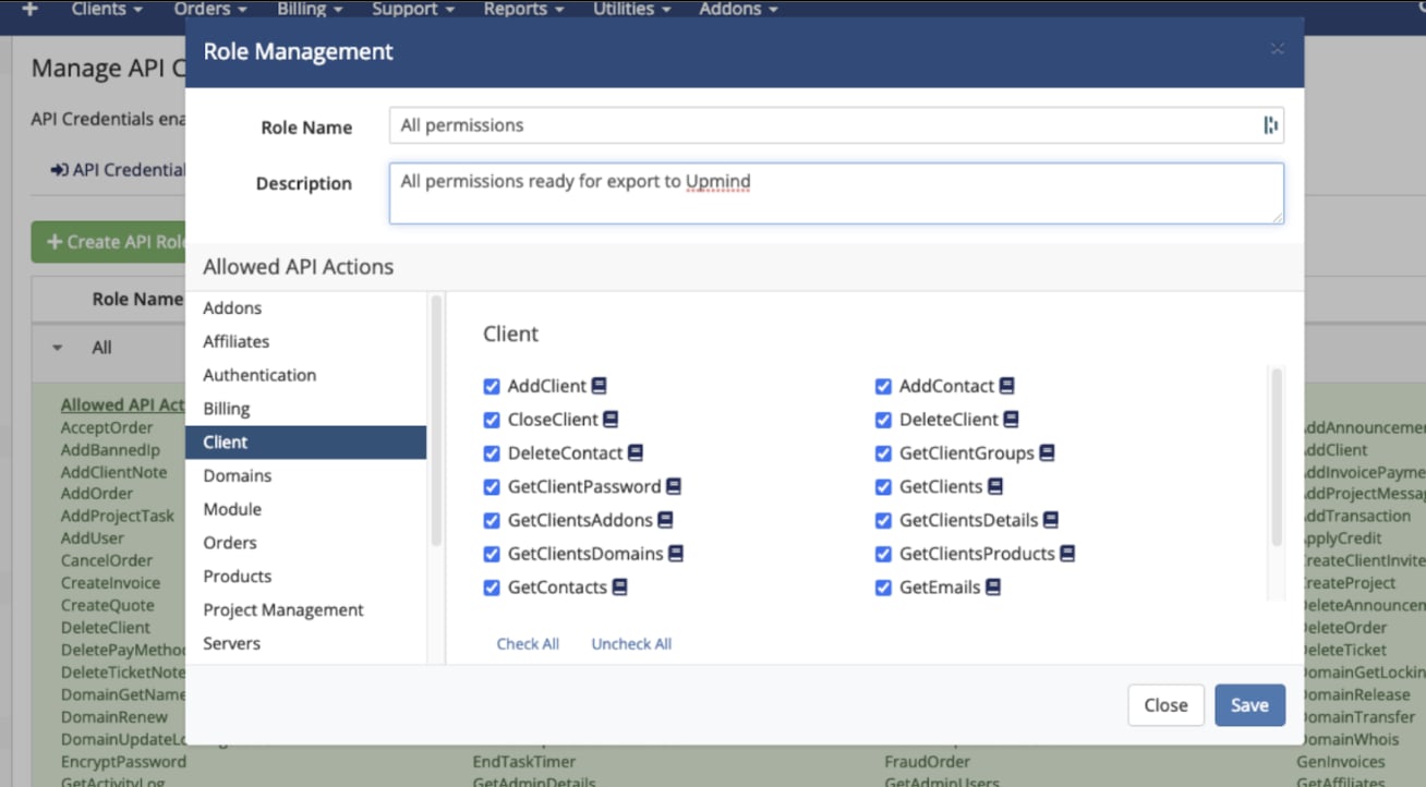 Give the API user all permissions