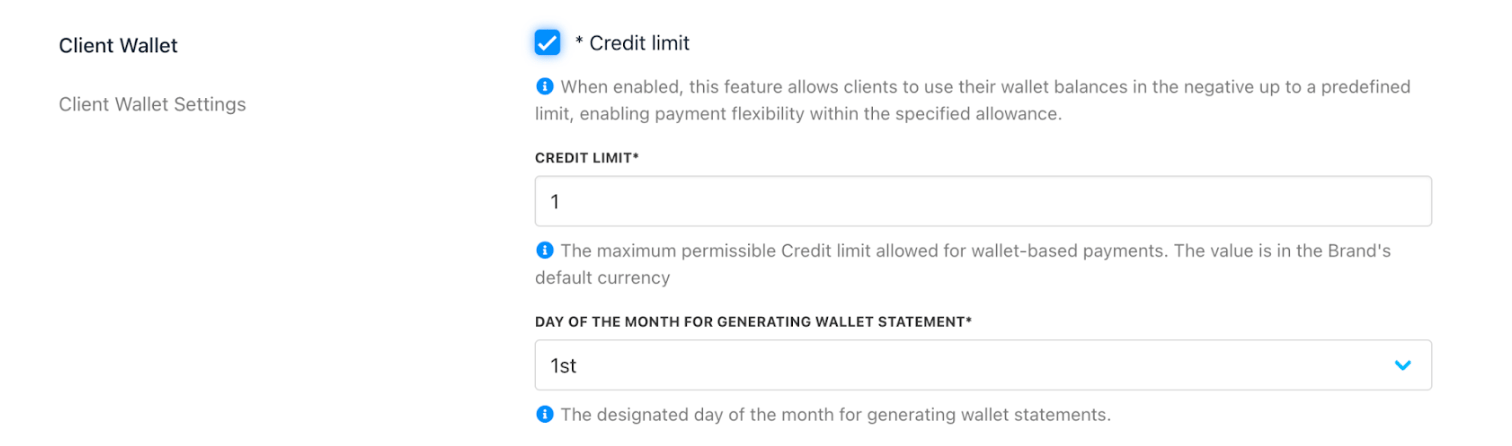 Payment options > Client wallet