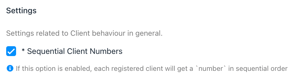 Enable / Disable Sequential Client Numbers